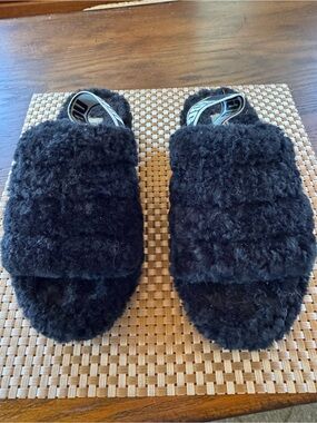 UGG Black Fluff Slide Slippers